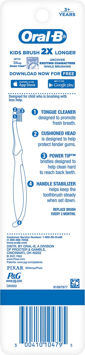 slide 2 of 3, Oral-B Kids Manual Toothbrush featuring PIXAR favorites, Soft Bristles, For Children and Toddlers 3+, 2 count, 2 ct