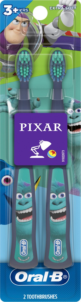 slide 3 of 3, Oral-B Kids Manual Toothbrush featuring PIXAR favorites, Soft Bristles, For Children and Toddlers 3+, 2 count, 2 ct