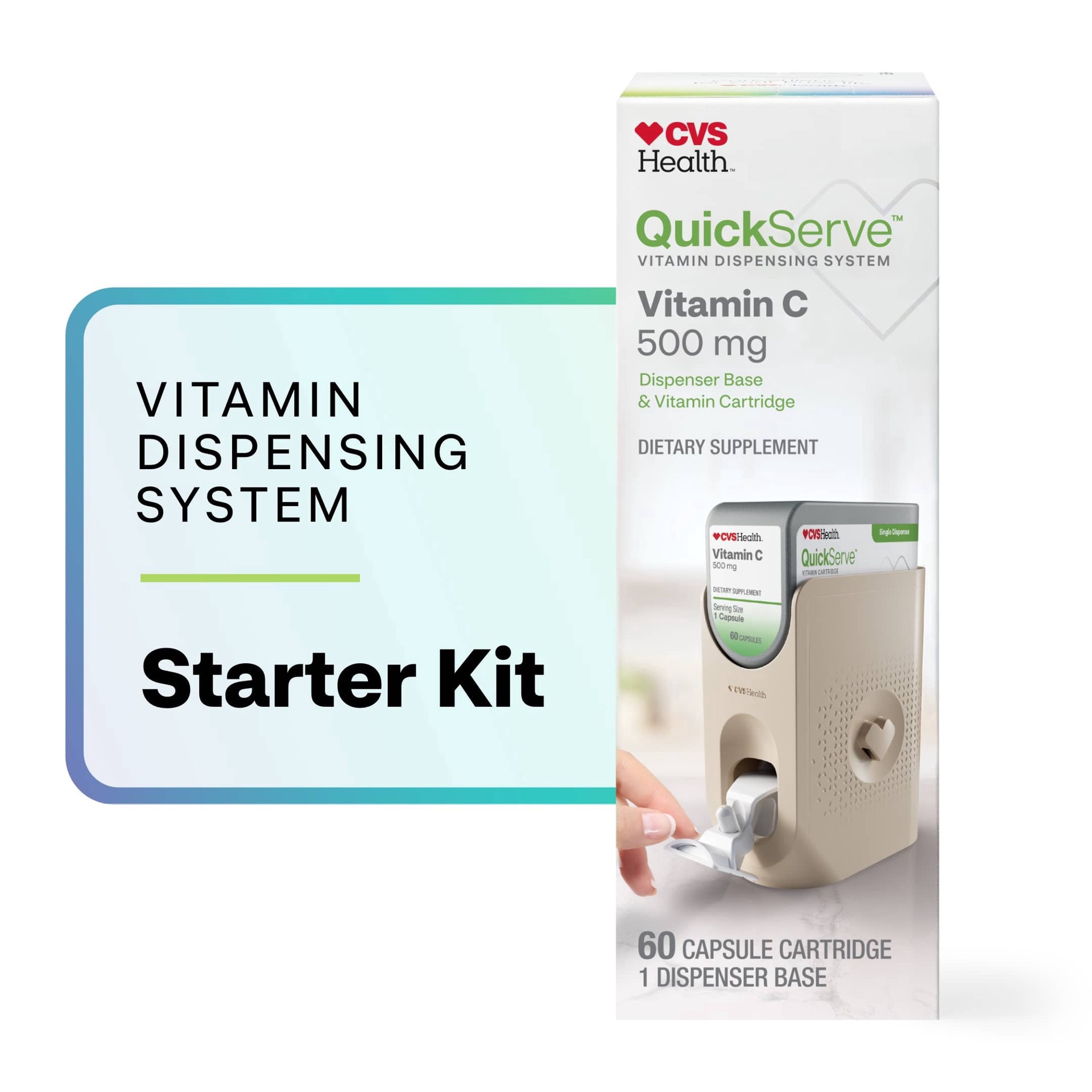 slide 1 of 1, CVS Health Quickserve Vitamin C Starter Kit (Dispenser Base + Cartridge), 60 Ct, 1 ct
