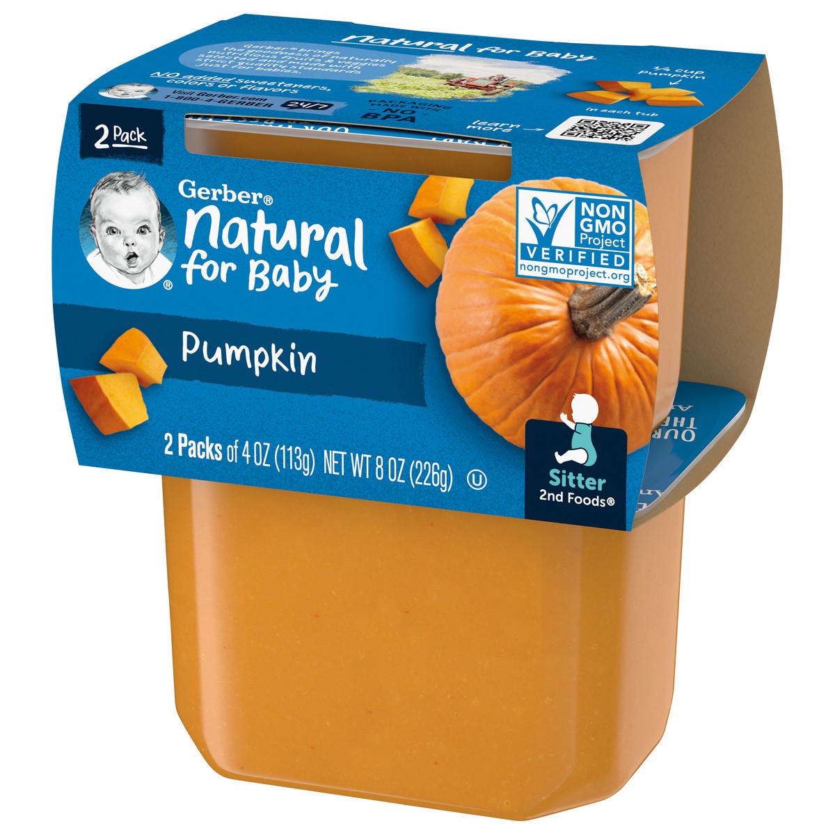 slide 7 of 9, Gerber Stage 2 Baby Food, Pumpkin Puree, 4 oz Tubs (2 Pack), 2 ct