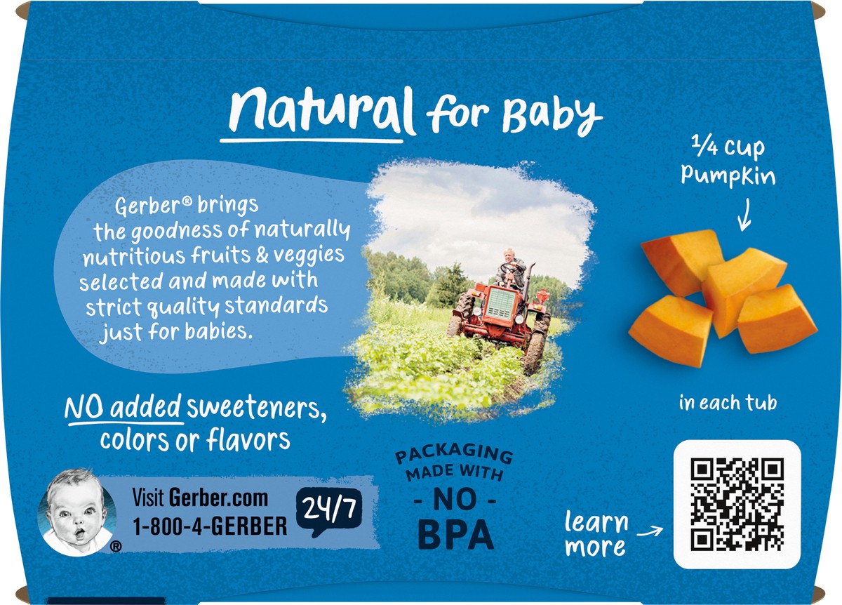 slide 9 of 9, Gerber Stage 2 Baby Food, Pumpkin Puree, 4 oz Tubs (2 Pack), 2 ct
