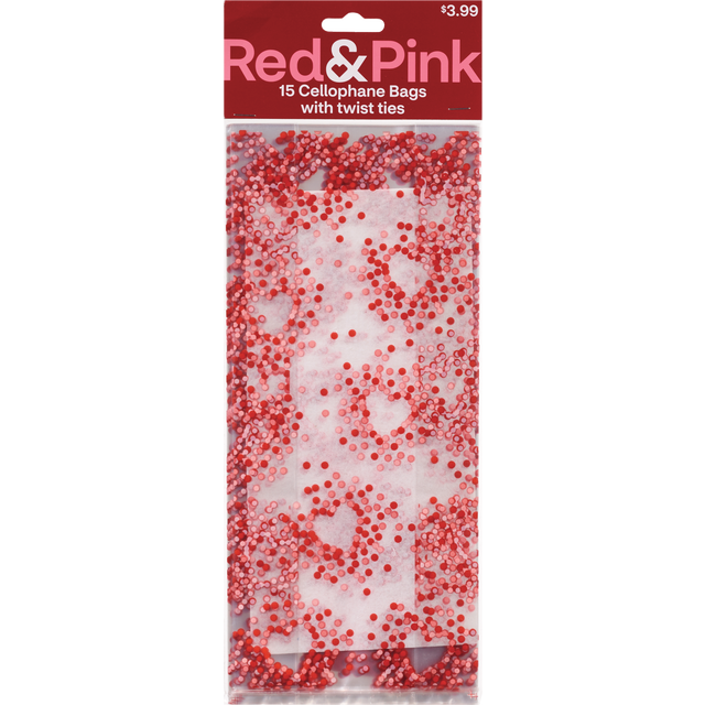 slide 1 of 1, RED AND PINK Pink Hearts Val Cello Bag, 1 ct