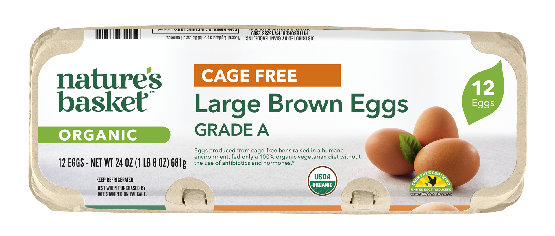slide 1 of 1, Nature's Basket Organic Large Eggs, 12 oz