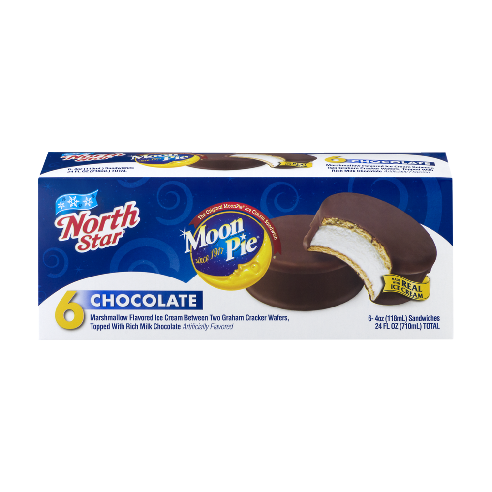 slide 1 of 1, North Star Chocolate Moon Pie Ice Cream Sandwiches, 6 ct