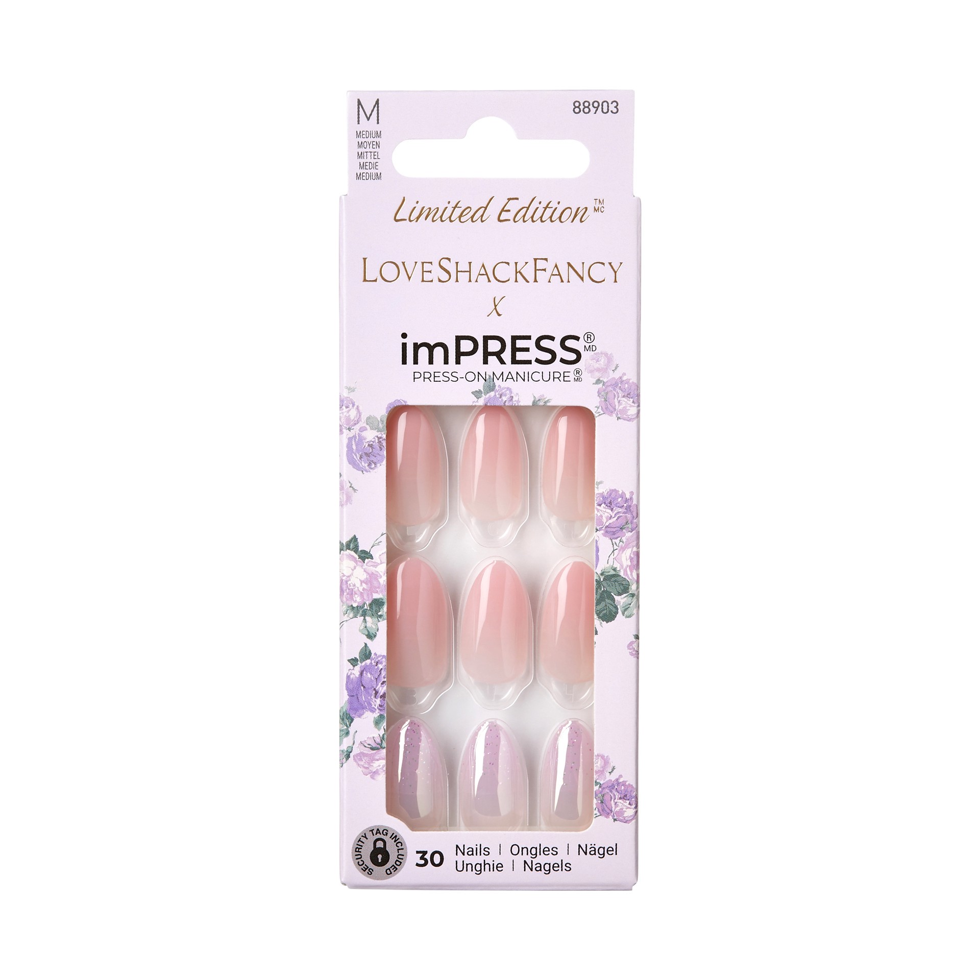 slide 1 of 5, imPRESS LoveShackFancy x imPRESS Limited Edition Medium Almond Press-On Nails, Pink, 30 Pieces, 1 ct
