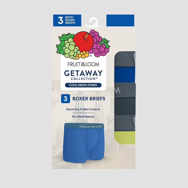 slide 2 of 3, Fruit of the Loom Boys' 3pk Boxer Briefs - Gray/Blue M, 3 ct
