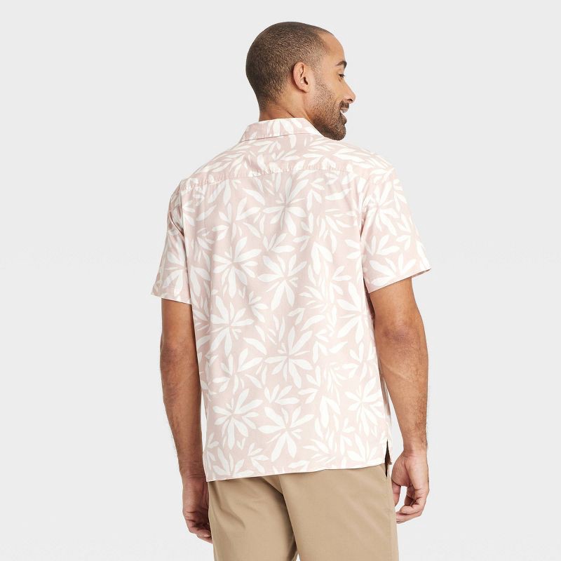 slide 2 of 3, Men's Vacay Short Sleeve Challis Camp Shirt - Goodfellow & Co™ Pink M: Botanical Floral, Midweight, Button Down, 1 ct
