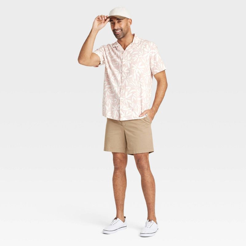 slide 3 of 3, Men's Vacay Short Sleeve Challis Camp Shirt - Goodfellow & Co™ Pink M: Botanical Floral, Midweight, Button Down, 1 ct