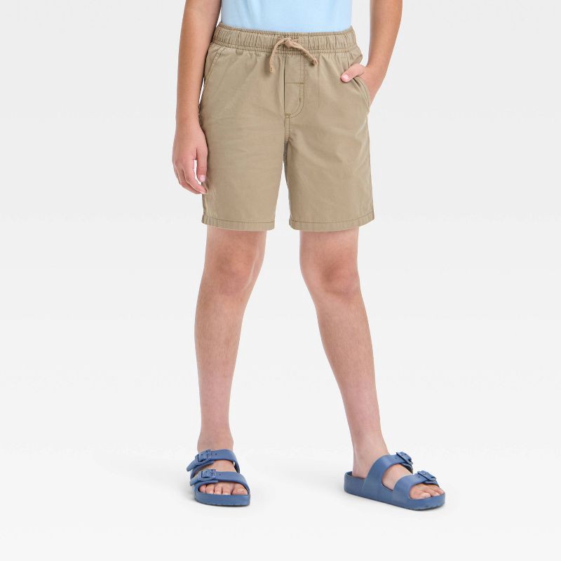 slide 1 of 3, Boys' Pull-On 'Above the Knee' Shorts - Cat & Jack™ Tan XS: Cotton Twill, Mid Rise, Drawstring Waist, 1 ct