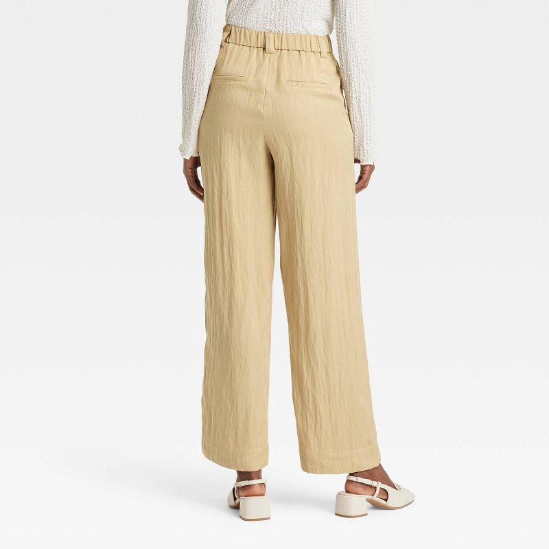 slide 2 of 3, Women's High-Rise Straight Trousers - A New Day™ Beige 4: Midweight Twill, Back Elastic, 1 ct