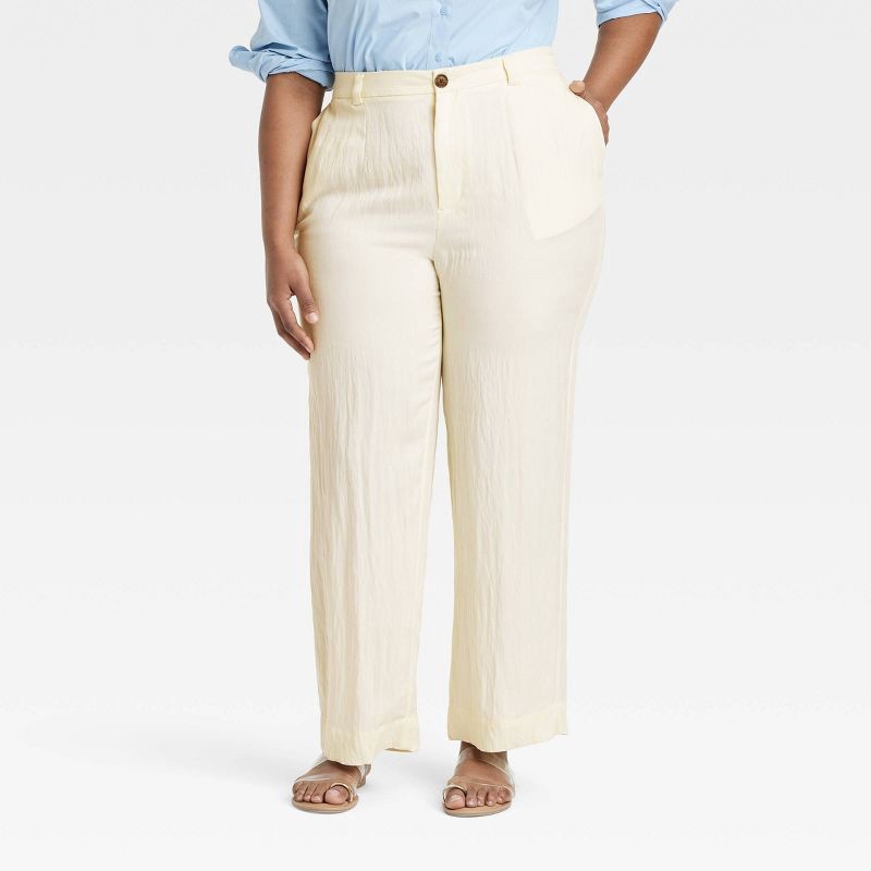 slide 1 of 3, Women's High-Rise Straight Trousers - A New Day™ White 6: Midweight Twill, Fly Button, 30.5" Inseam, 1 ct