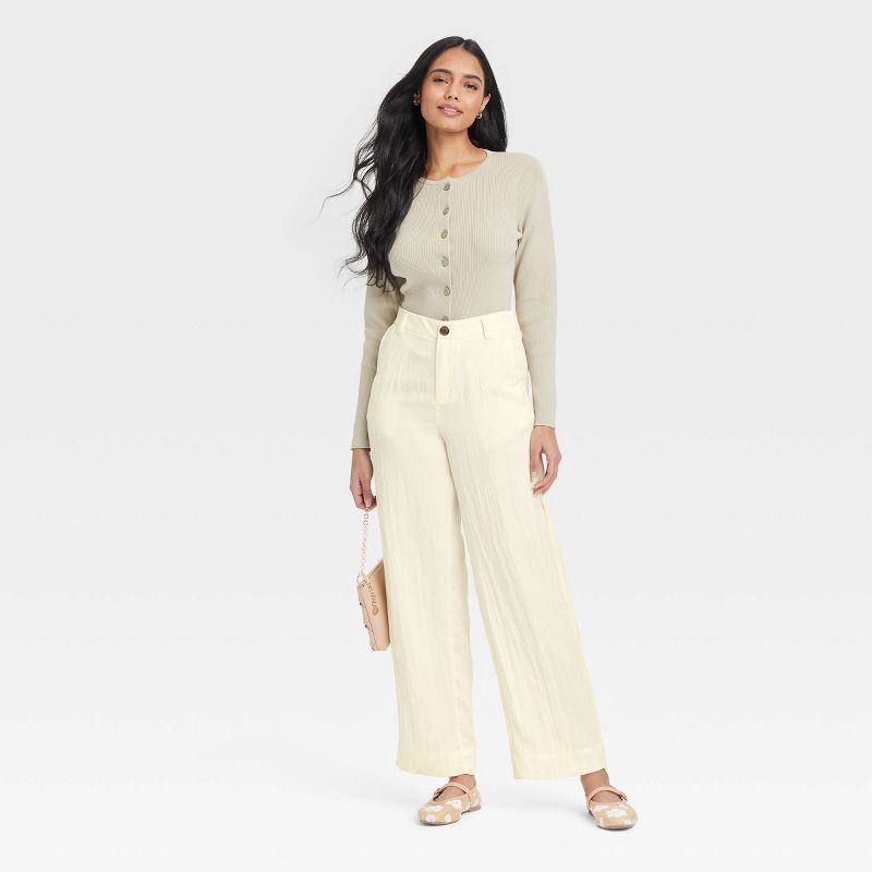 slide 3 of 3, Women's High-Rise Straight Trousers - A New Day™ White 8: Midweight Twill, Fly Button & Zipper, 30.5" Inseam, 1 ct