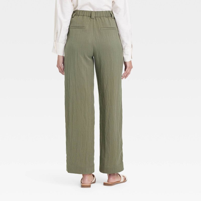slide 2 of 3, Women's High-Rise Straight Trousers - A New Day™ Olive Green 2: Midweight Twill, Back Elastic, Fly Button, 1 ct