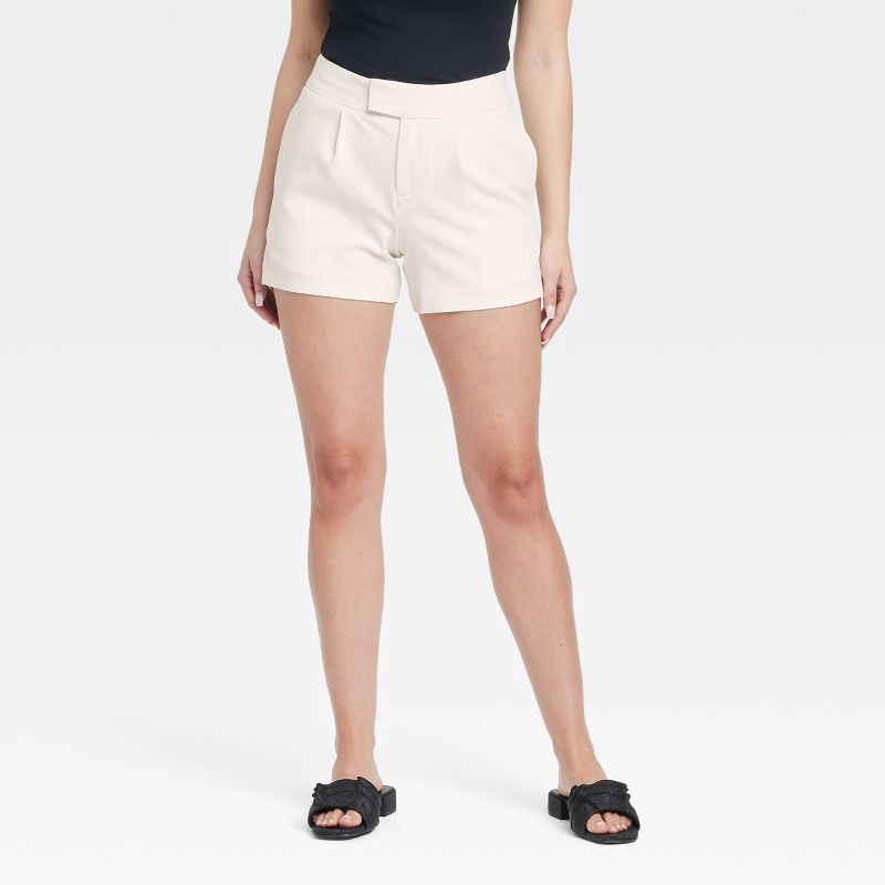 slide 1 of 3, Women's High-Rise Tailored Shorts - A New Day™ White 6: Recycled Polyester Blend, Midweight, 4" Inseam, 1 ct