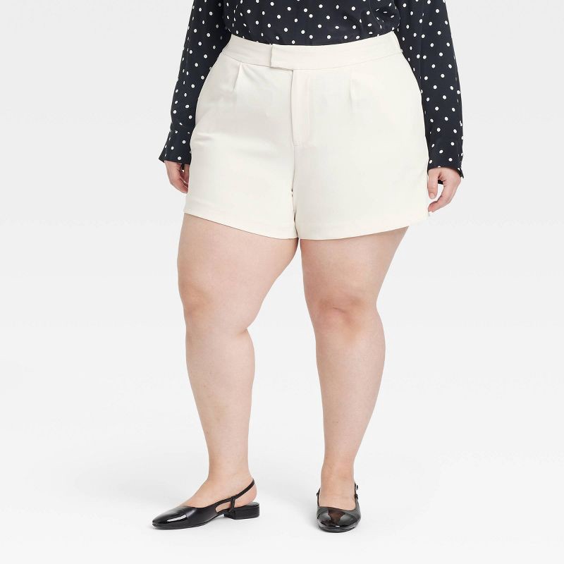 slide 1 of 3, Women's High-Rise Tailored Shorts - A New Day™ White 17: Recycled Polyester, Inside Pocket, 1 ct