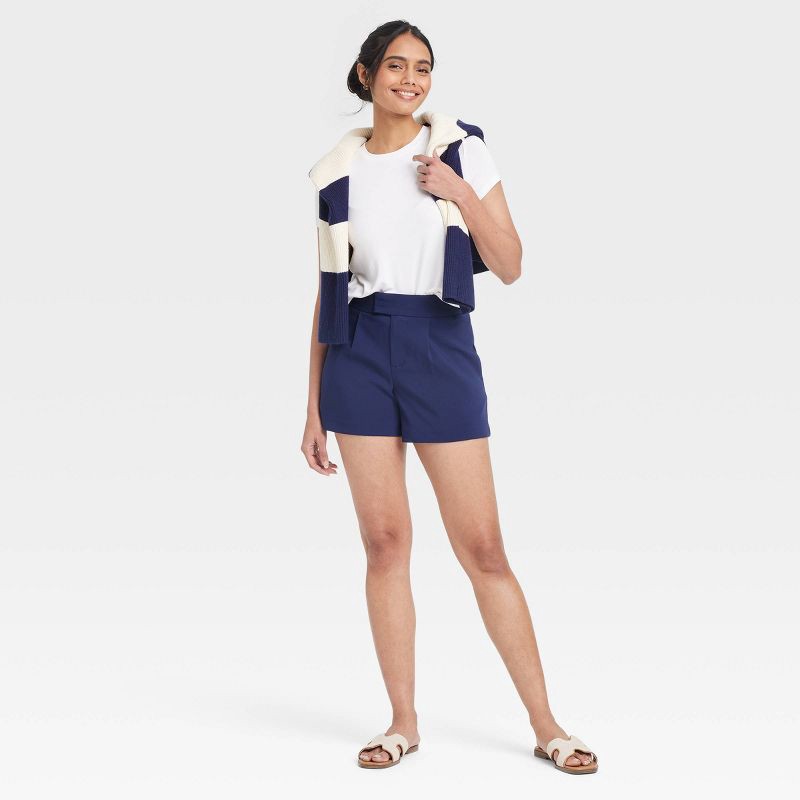 slide 3 of 3, Women's High-Rise Tailored Shorts - A New Day™ Navy 10: Recycled Polyester, Inside Pocket, 1 ct