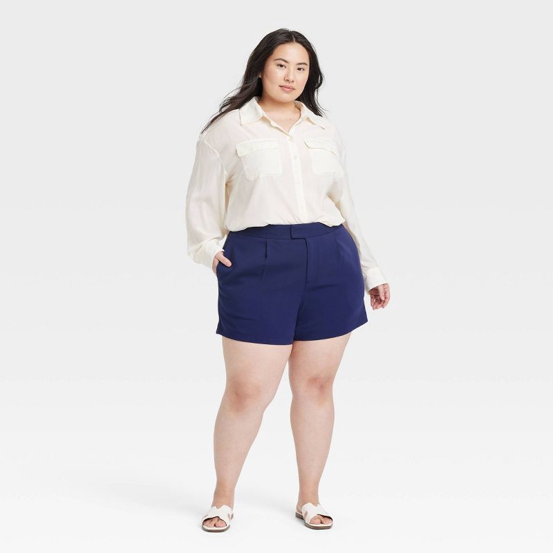 slide 3 of 3, Women's High-Rise Tailored Shorts - A New Day™ Navy 17: Recycled Polyester, Inside Pocket, 1 ct