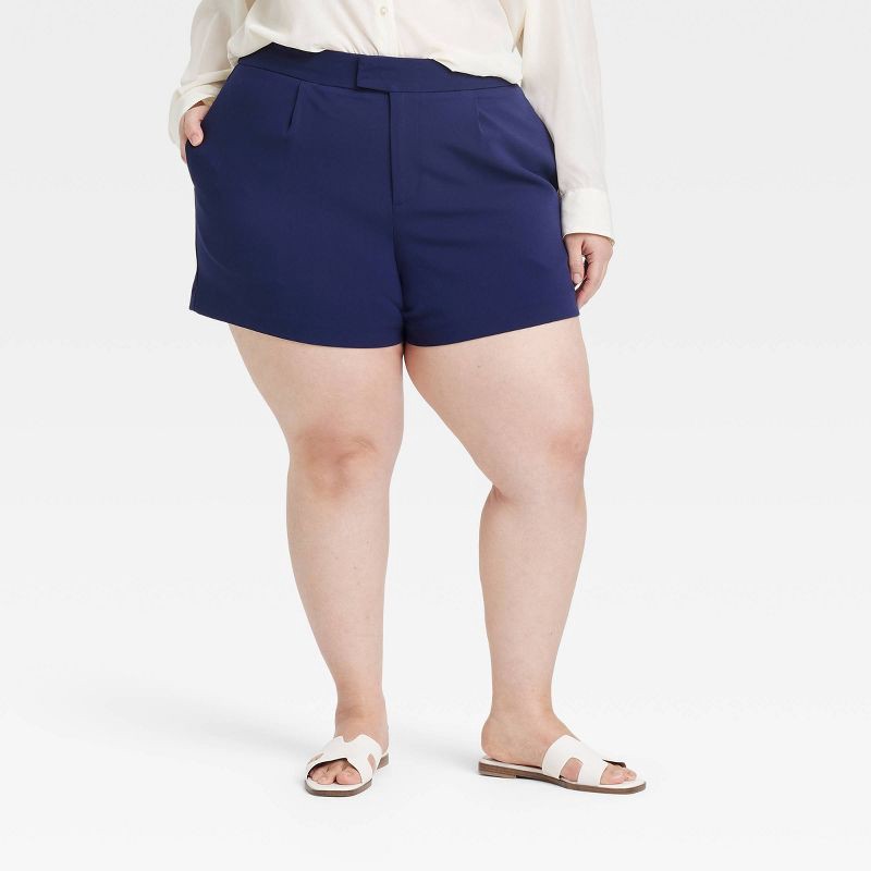 slide 1 of 3, Women's High-Rise Tailored Shorts - A New Day™ Navy 17: Recycled Polyester, Inside Pocket, 1 ct
