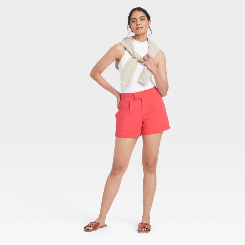 slide 3 of 3, Women's High-Rise Tailored Shorts - A New Day™ Red 2: Recycled Polyester, Inside Pocket, Woven Fabric, 1 ct