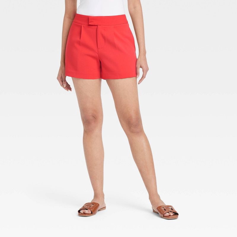 slide 1 of 3, Women's High-Rise Tailored Shorts - A New Day™ Red 12: Recycled Polyester Blend, Midweight, Casual Fit, Inside Pocket, 1 ct