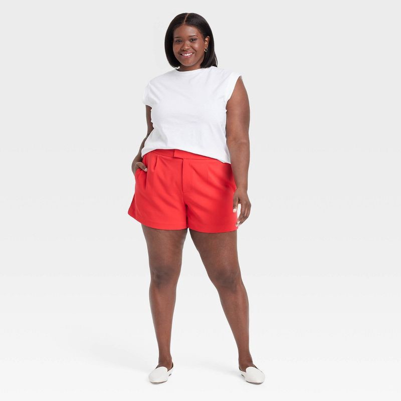 slide 3 of 3, Women's High-Rise Tailored Shorts - A New Day™ Red 17: Recycled Polyester Blend, , Inside Pocket, Woven Fabric, 1 ct