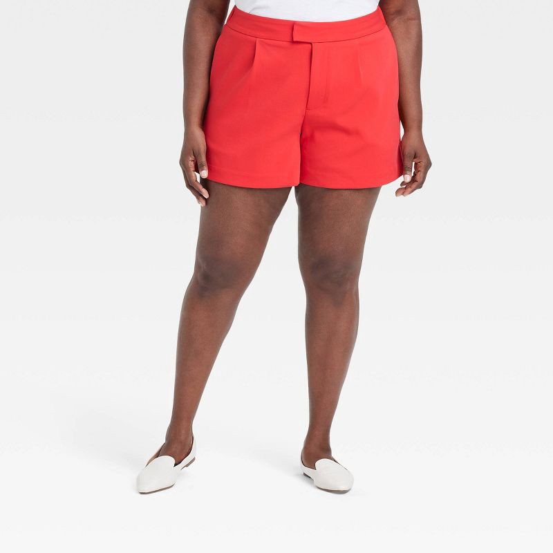 slide 1 of 3, Women's High-Rise Tailored Shorts - A New Day™ Red 17: Recycled Polyester Blend, , Inside Pocket, Woven Fabric, 1 ct