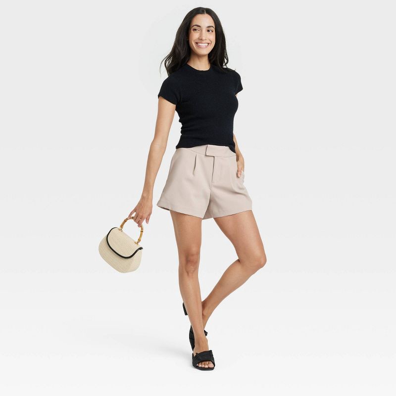 slide 3 of 3, Women's High-Rise Tailored Shorts - A New Day™ Beige 16: Recycled Polyester, Inside Pocket, 1 ct