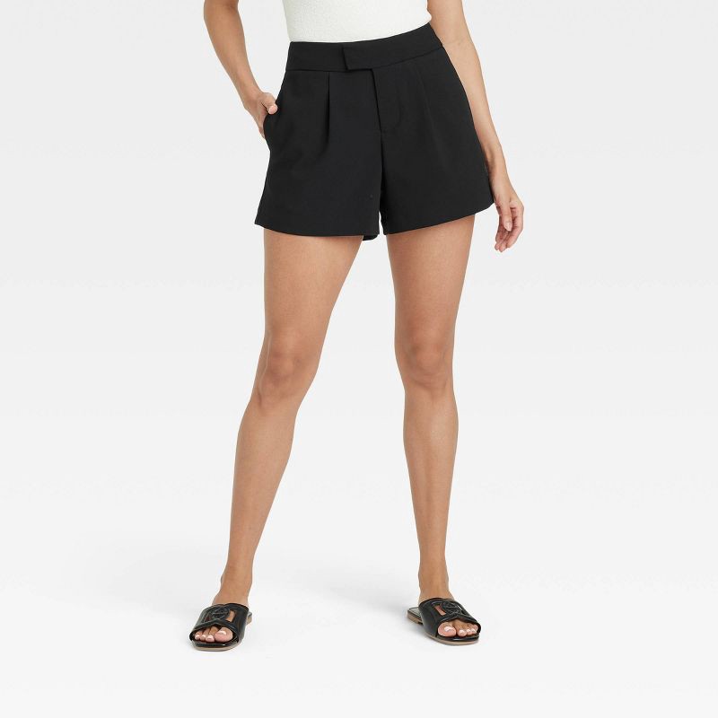 slide 1 of 3, Women's High-Rise Tailored Shorts - A New Day™ Black 14: Recycled Polyester Blend, Inside Pocket, 4" Inseam, 1 ct