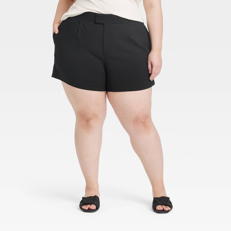 slide 1 of 3, Women's High-Rise Tailored Shorts - A New Day™ Black 17: Recycled Polyester, Inside Pocket, 1 ct