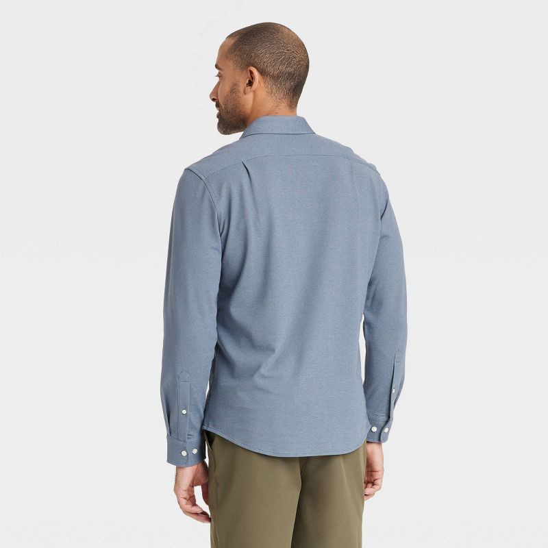 slide 2 of 3, Men's Long Sleeve Casual Dress Shirt - Goodfellow & Co™ Dark Blue XXL: Button Down, French Cuff, Knit Fabric, 1 ct