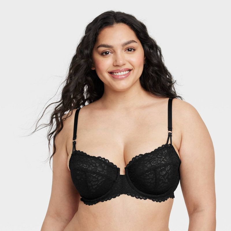 slide 4 of 7, Women's Lace Unlined Balconette Bra - Auden™ Black 34A: Adjustable Strap, Underwire, Semi-Opaque, 1 ct