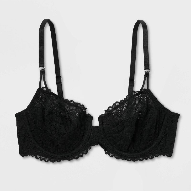 slide 6 of 7, Women's Lace Unlined Balconette Bra - Auden™ Black 40D: Adjustable Strap, Underwire, Semi-Opaque, 1 ct