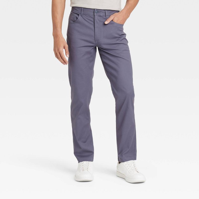 slide 1 of 3, Men's Comfort Wear Slim Fit 5-Pocket Pants - Goodfellow & Co™ - Gray 30x32: Midweight, Stretch, Woven, 1 ct