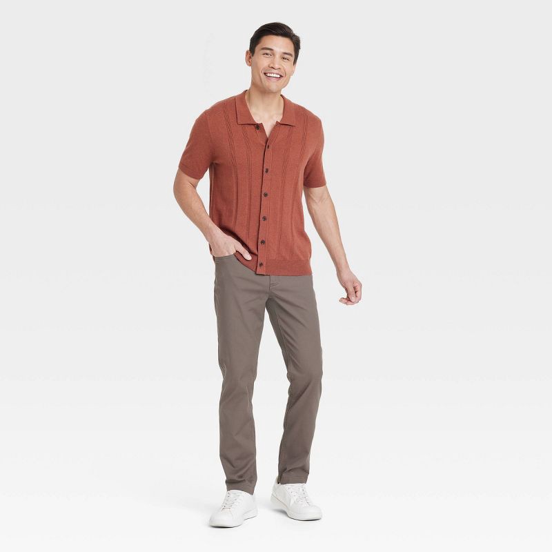 slide 3 of 3, Men's Comfort Wear Slim Fit 5-Pocket Pants - Goodfellow & Co™ - Brown 30x30: Midweight, Stretch, Woven, 1 ct