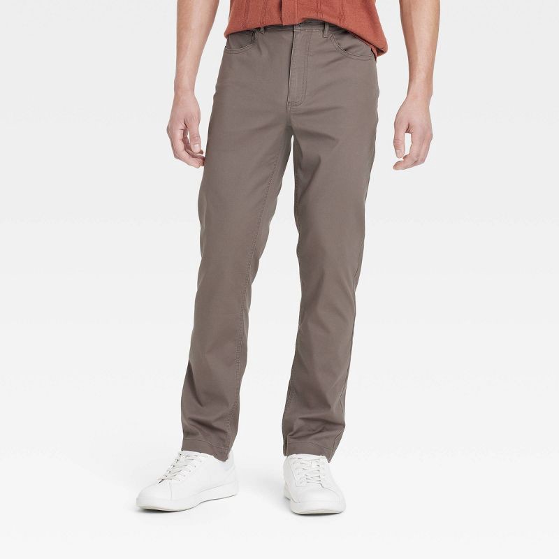 slide 1 of 3, Men's Comfort Wear Slim Fit 5-Pocket Pants - Goodfellow & Co™ - Brown 30x30: Midweight, Stretch, Woven, 1 ct