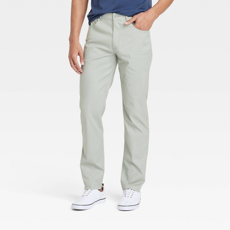 slide 1 of 3, Men's Comfort Wear Slim Fit 5-Pocket Pants - Goodfellow & Co™ - Green 30x30: Midweight, Stretch, Woven, 1 ct