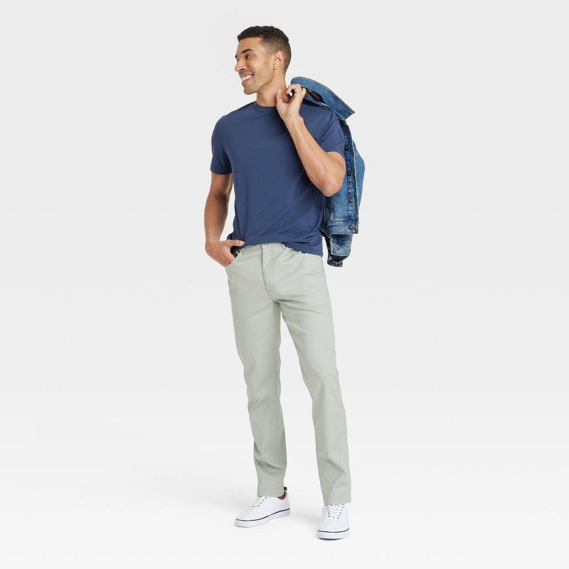 slide 3 of 3, Men's Comfort Wear Slim Fit 5-Pocket Pants - Goodfellow & Co™ - Green 30x30: Midweight, Stretch, Woven, 1 ct