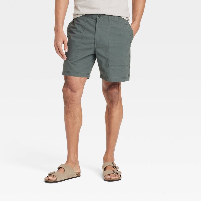 slide 1 of 3, Men's 7" Ripstop Shorts - Goodfellow & Co™ Forest Green XXL: Mid Rise, Woven Fabric, 1 ct