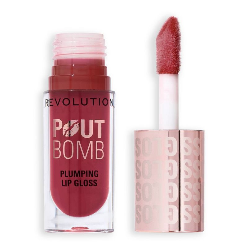slide 1 of 8, Makeup Revolution Pout Bomb Plumping Gloss - Rosewood Rose Pink - 0.15 fl oz, 0.15 fl oz