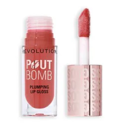 Makeup Revolution Pout Bomb Plumping Gloss - Melba Warm Peach - 0.15 fl oz: Liquid Lip Makeup, Light Tones, Single Container