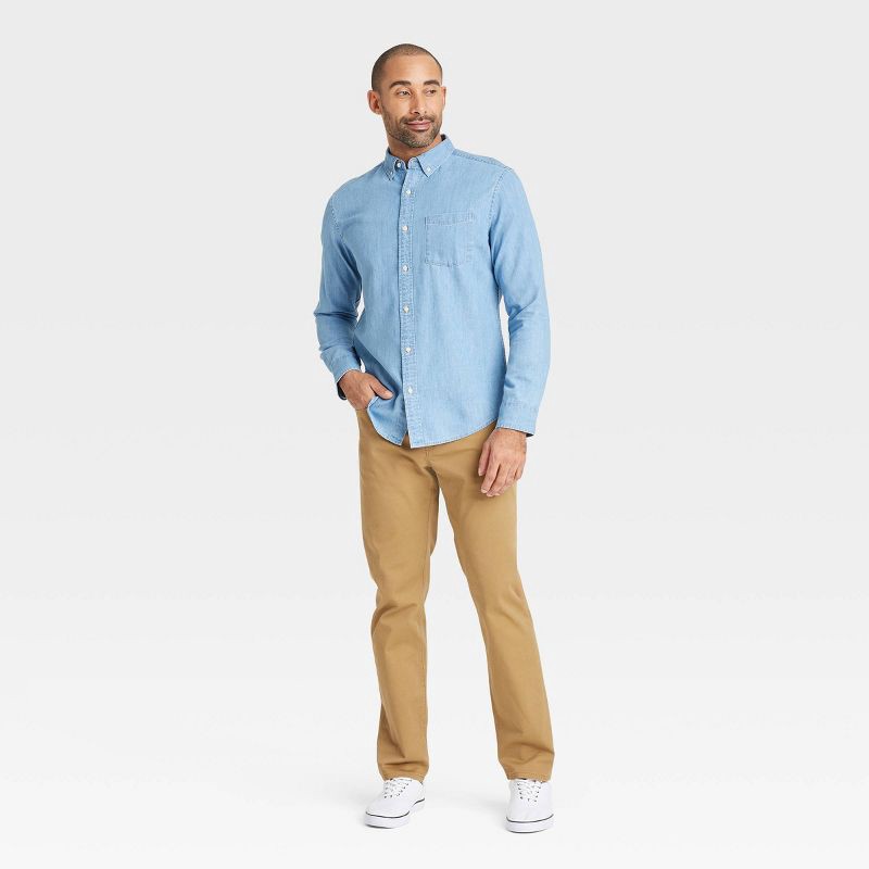 slide 3 of 3, Men's Every Wear Long Sleeve Denim Shirt - Goodfellow & Co™ Blue L, 1 ct