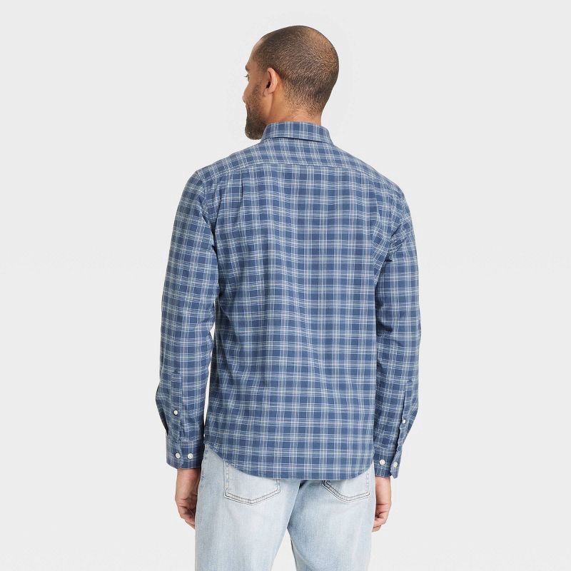 slide 2 of 3, Men's Long Sleeve Poplin Shirt - Goodfellow & Co™ Dark Blue XL: Cotton-Spandex Blend, Plaid Pattern, 1 ct