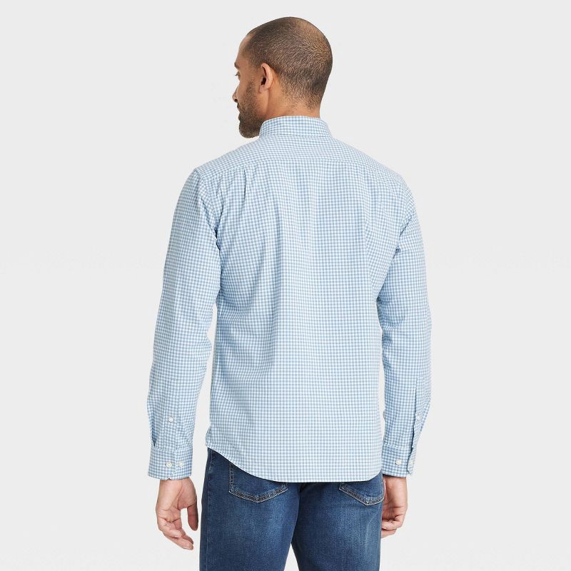 slide 2 of 3, Men's Long Sleeve Poplin Shirt - Goodfellow & Co™ Blue M: Cotton Blend, Standard Fit, Front Pocket, Button Down Collar, 1 ct