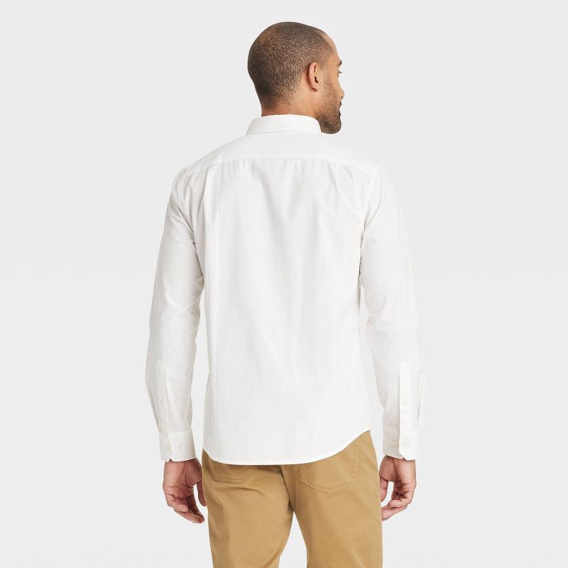 slide 2 of 3, Men's Long Sleeve Poplin Shirt - Goodfellow & Co™ Light Off-White S: Cotton-Spandex Blend, Polka Dot Pattern, 1 ct