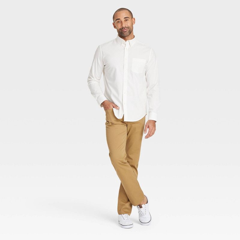 slide 3 of 3, Men's Long Sleeve Poplin Shirt - Goodfellow & Co™ Light Off-White S: Cotton-Spandex Blend, Polka Dot Pattern, 1 ct