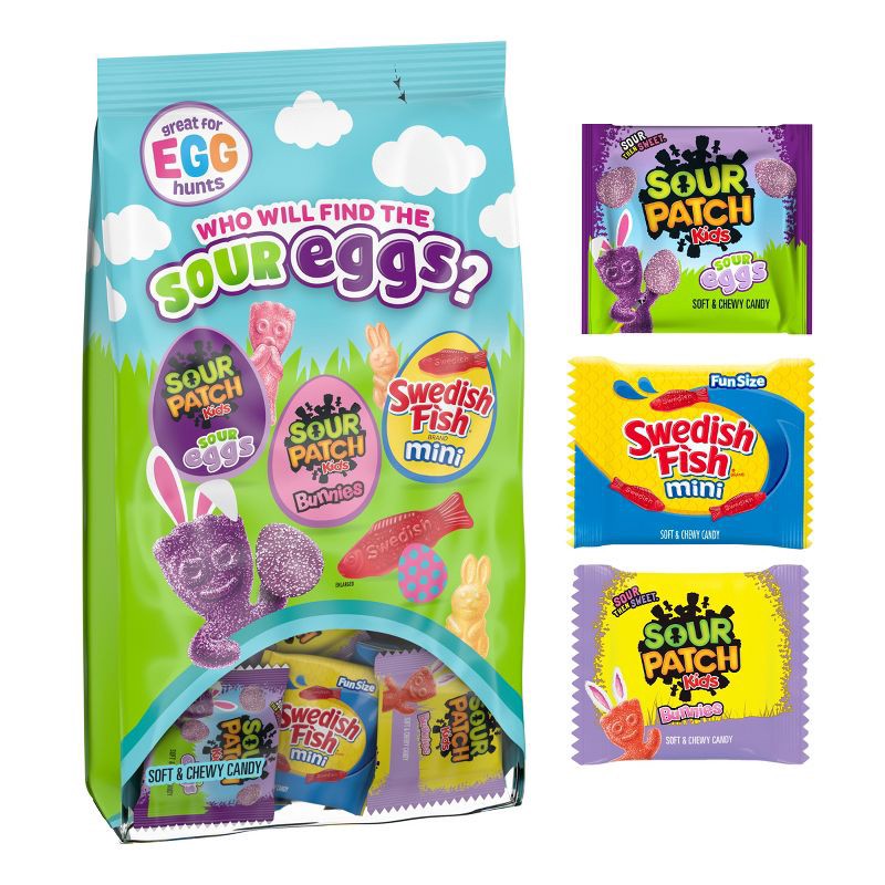 slide 3 of 14, Swedish Fish, Sour Patch Kids' Easter Sour Eggs Candy Variety Pack - 36.1oz/80ct, 36.1 oz, 80 ct