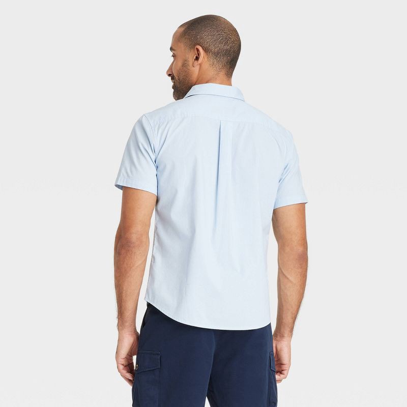 slide 2 of 3, Men's Short Sleeve Poplin Shirt - Goodfellow & Co™ Blue M: Cotton-Spandex Blend, Midweight, Button Down Collar, 1 ct