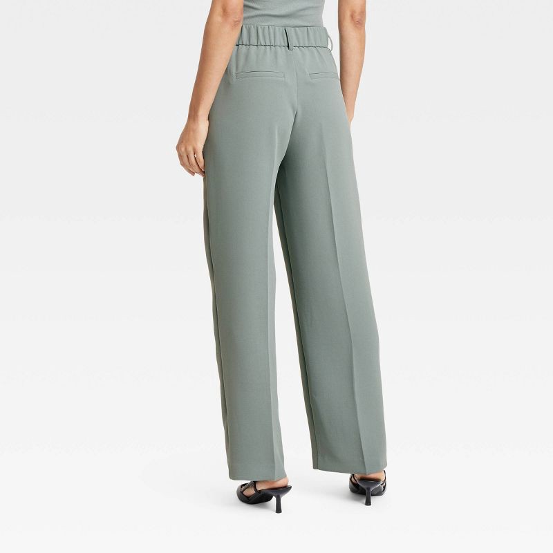 slide 2 of 3, Women's Signature Crepe Essential Trouser - A New Day™ Green 14: High Rise, Straight Leg, Back Elastic, 30.5" Inseam, 1 ct