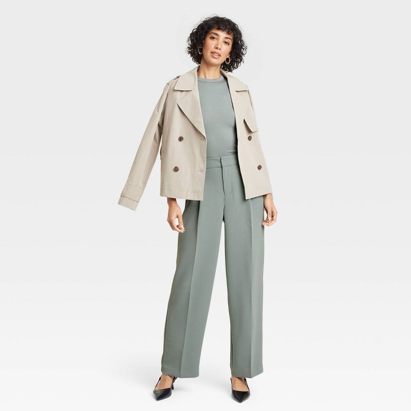 slide 3 of 3, Women's Signature Crepe Essential Trouser - A New Day™ Green 14: High Rise, Straight Leg, Back Elastic, 30.5" Inseam, 1 ct
