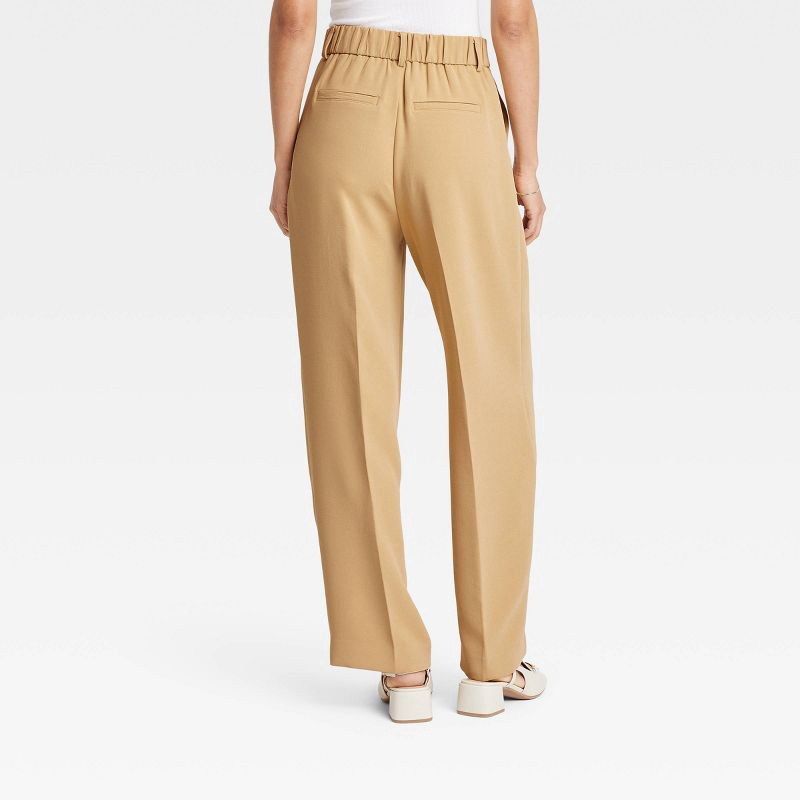 slide 2 of 3, Women's Signature Crepe Essential Trouser - A New Day™ Tan 6: High Rise, Straight Leg, Back Elastic, 30.5" Inseam, 1 ct